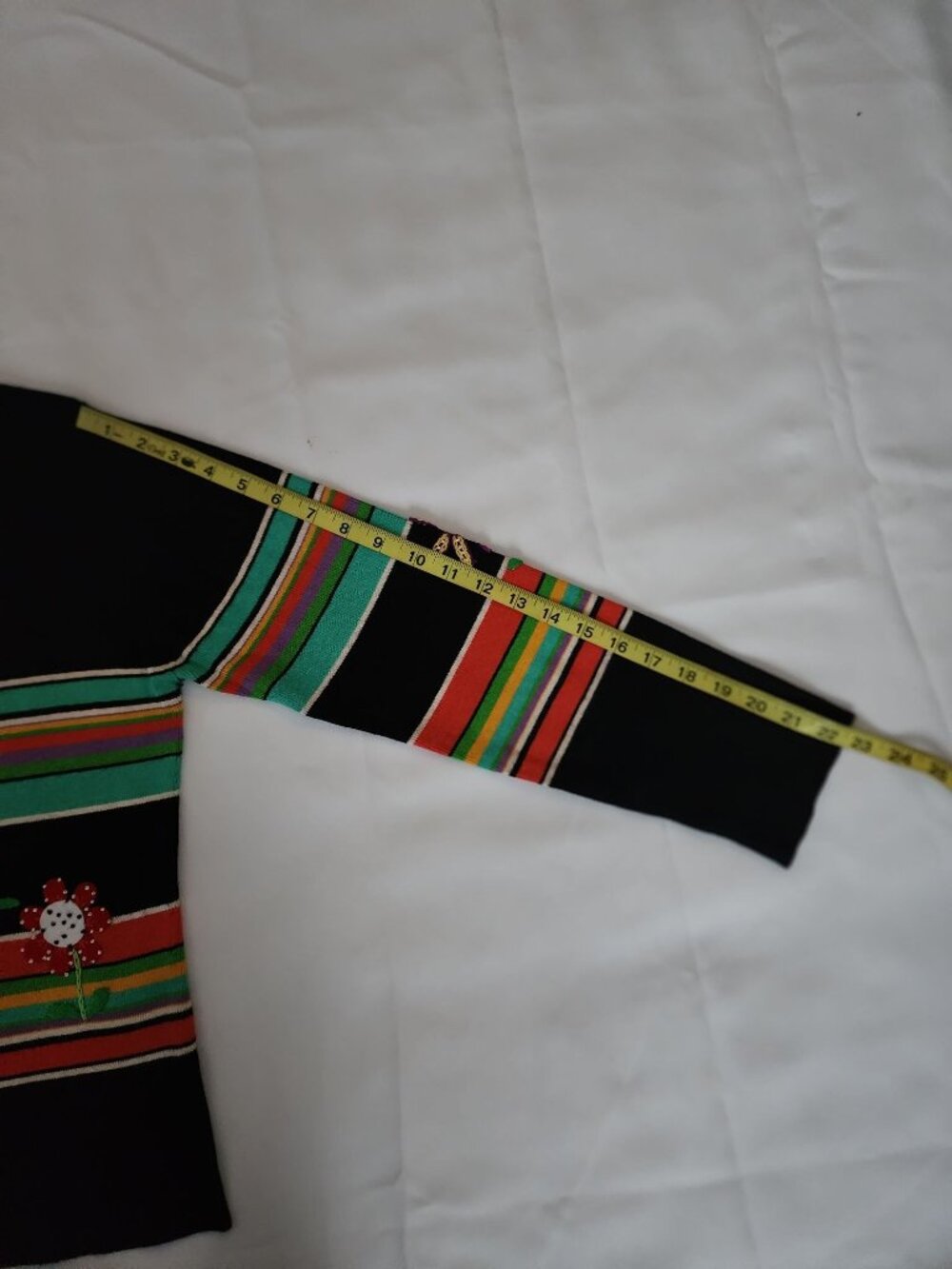 Sharon Young Vintage Striped Embroidered Floral Button Front Cardigan‎ Women's L - Picture 9 of 11